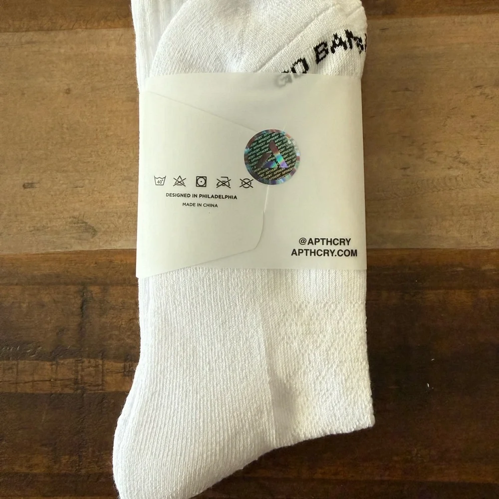 White Crew Socks with Embroidered Yellow Banana
